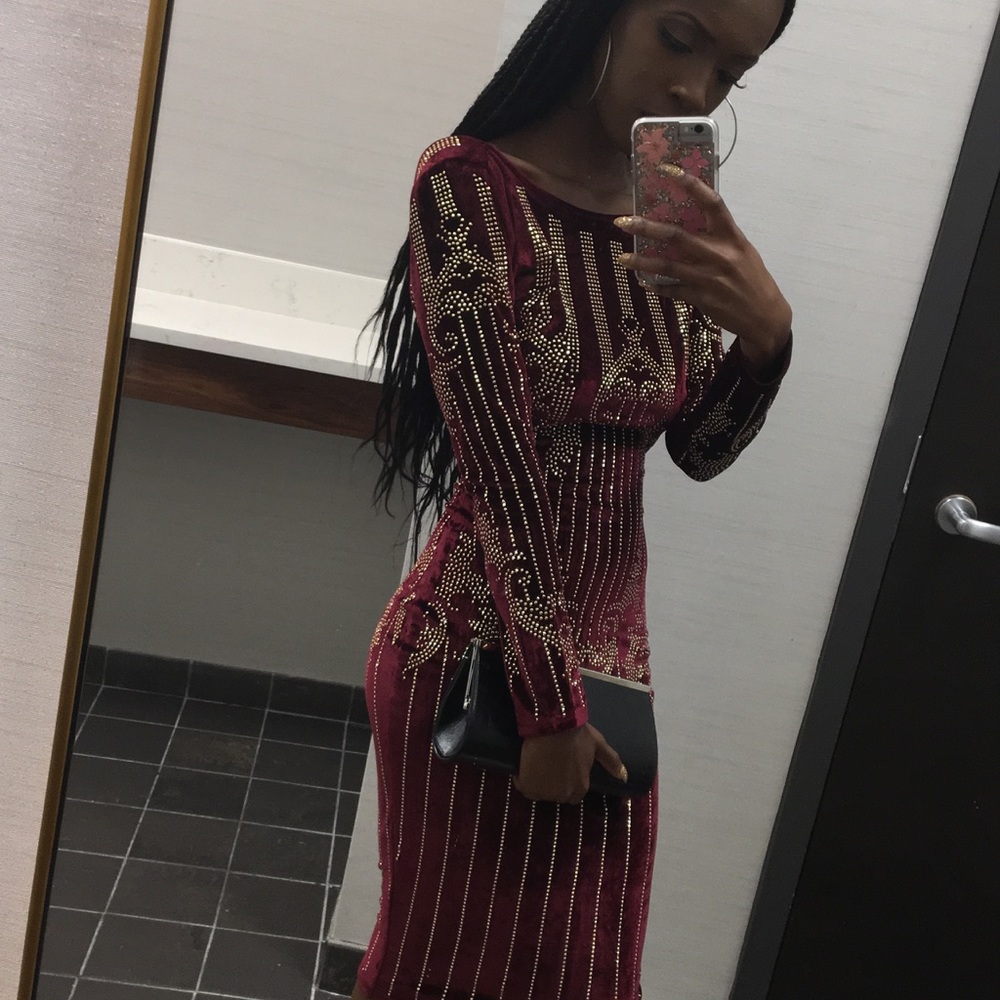 Burgundy Velvet Midi Dress